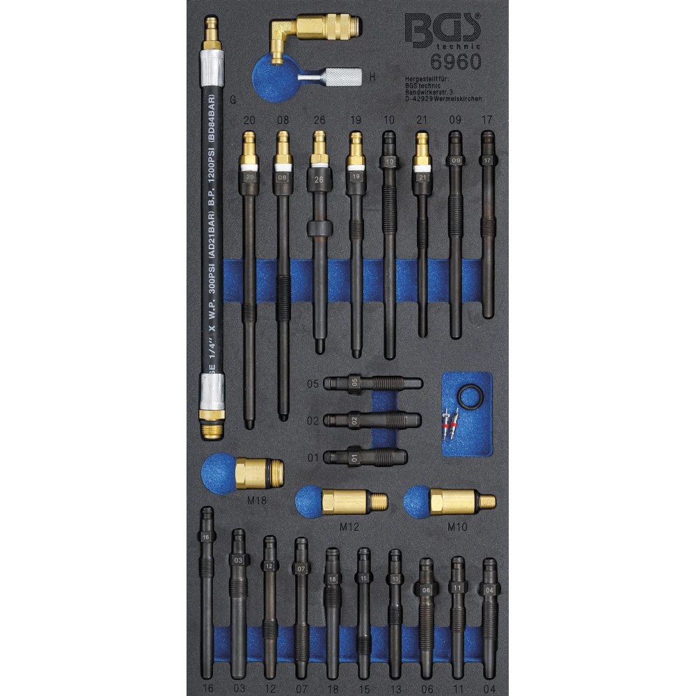 Werkstattwageneinlage 1/3: Adapter-Satz für Kompressions- und Druckverlusttester, 30-tlg.