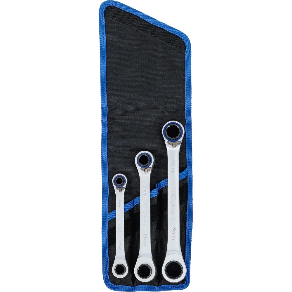 Ratschen-Ringschlüssel-Satz, umschaltbar, "4-in-1", 3-tlg.