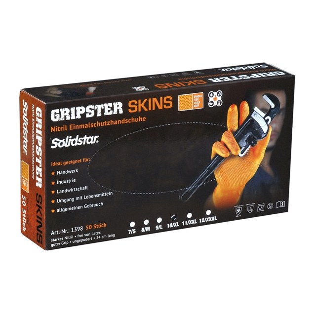 Solidstar® | GRIPSTER | Nitril-Einmalschutzhandschuh orange | Länge: 24 cm