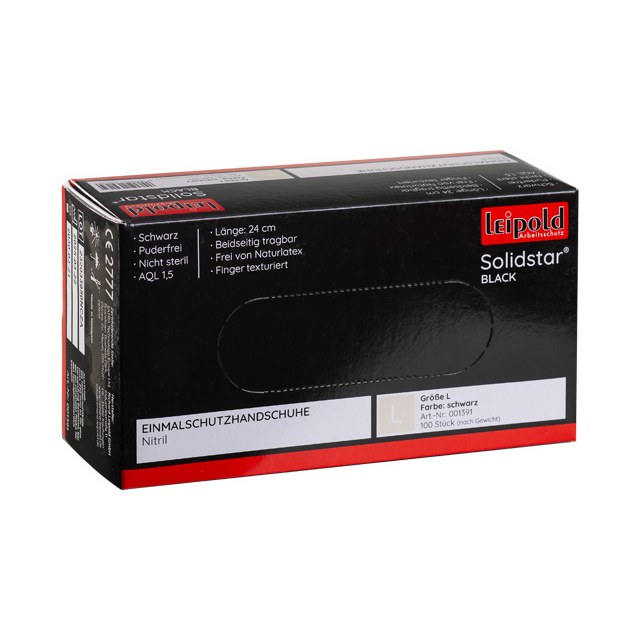 Solidstar® | BLACK | Nitril-Einmalschutzhandschuh | Länge: 24 cm