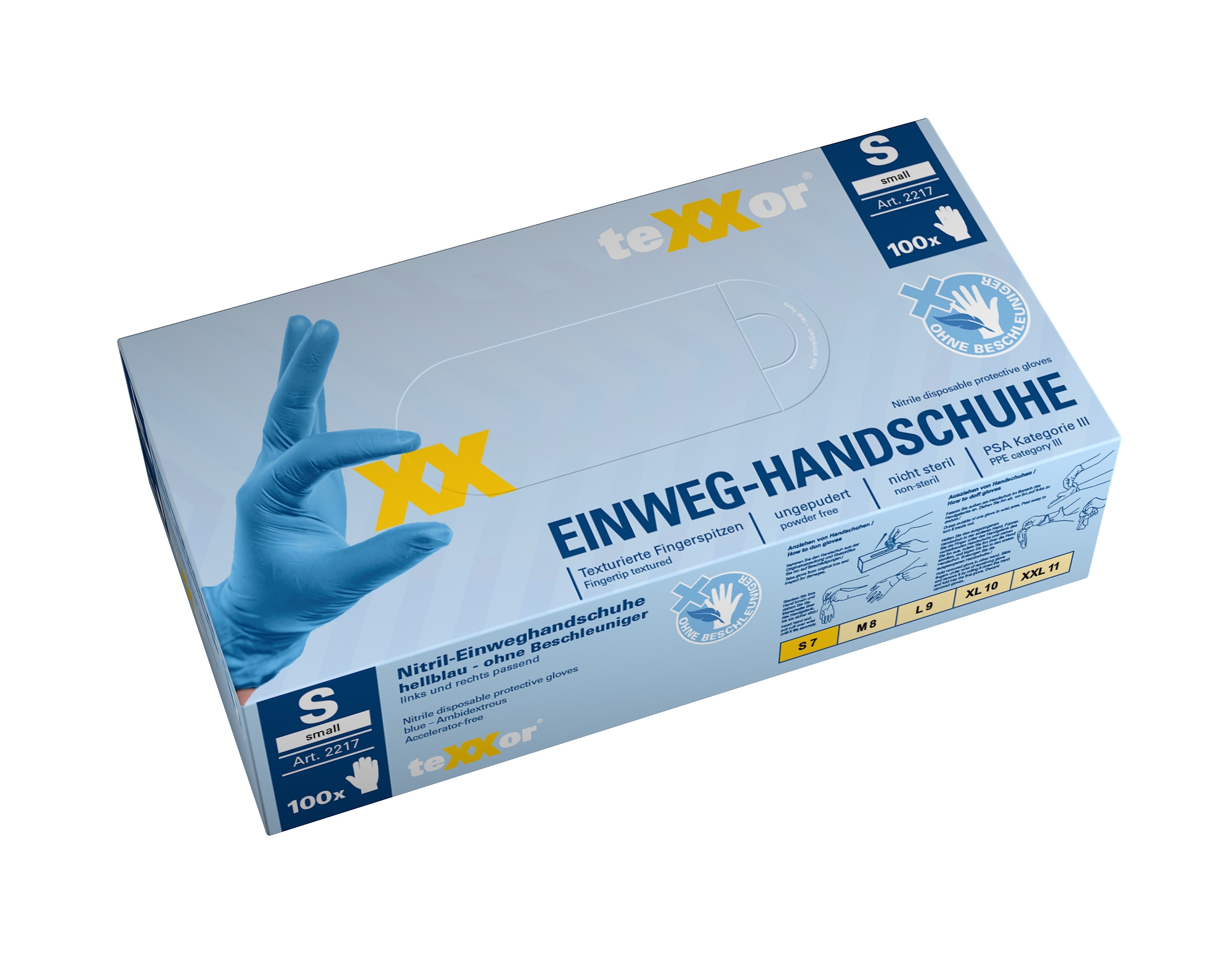 teXXor® Nitril-Einweg-Handschuhe Beschleunigerfrei hellblau