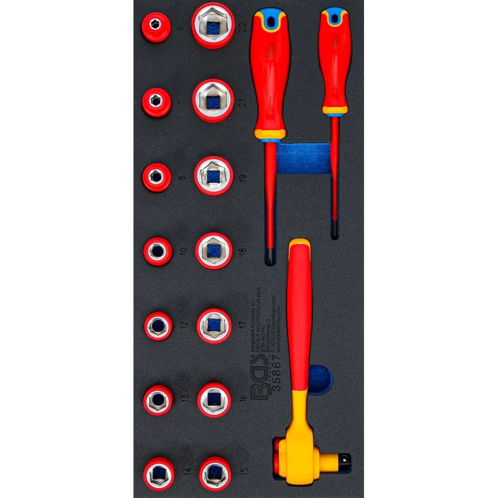Werkstattwageneinlage 1/3: VDE-Steckschlüssel- und Schraubendreher-Satz, Antrieb Innenvierkant 10 mm (3/8"), 17-tlg.