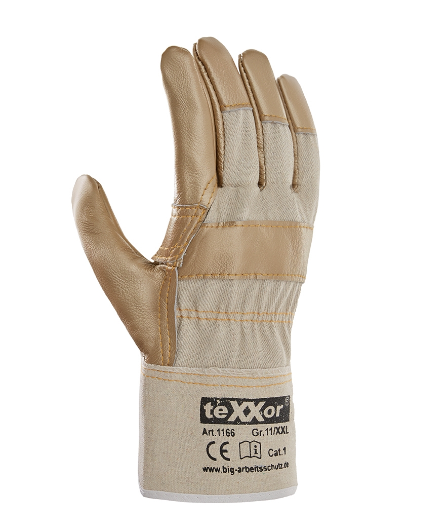 teXXor® Möbelleder-Handschuhe HELLES LEDER Leder hell, Drell weiß