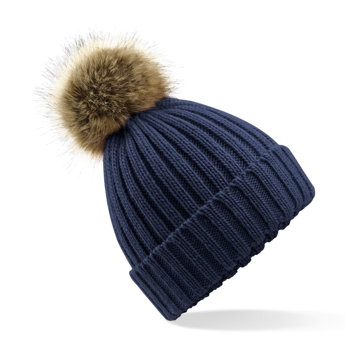 Faux Fur Pop Pom Chunky Beanie