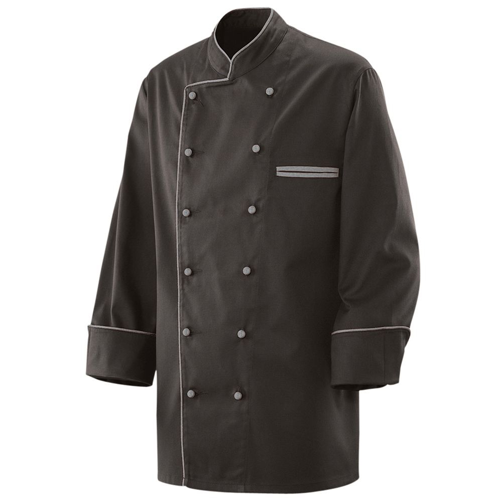 Kochjacke langarm, schwarz, Paspel