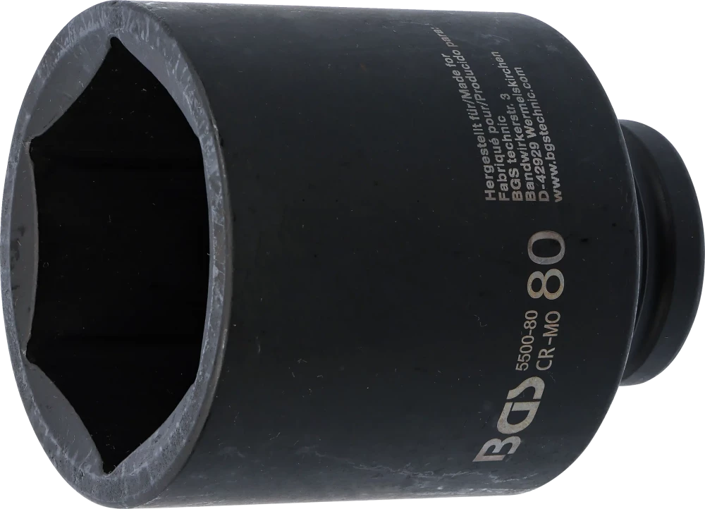 Kraft-Steckschlüssel-Einsatz Sechskant, tief, Antrieb Innenvierkant 25 mm (1"), SW 80 mm