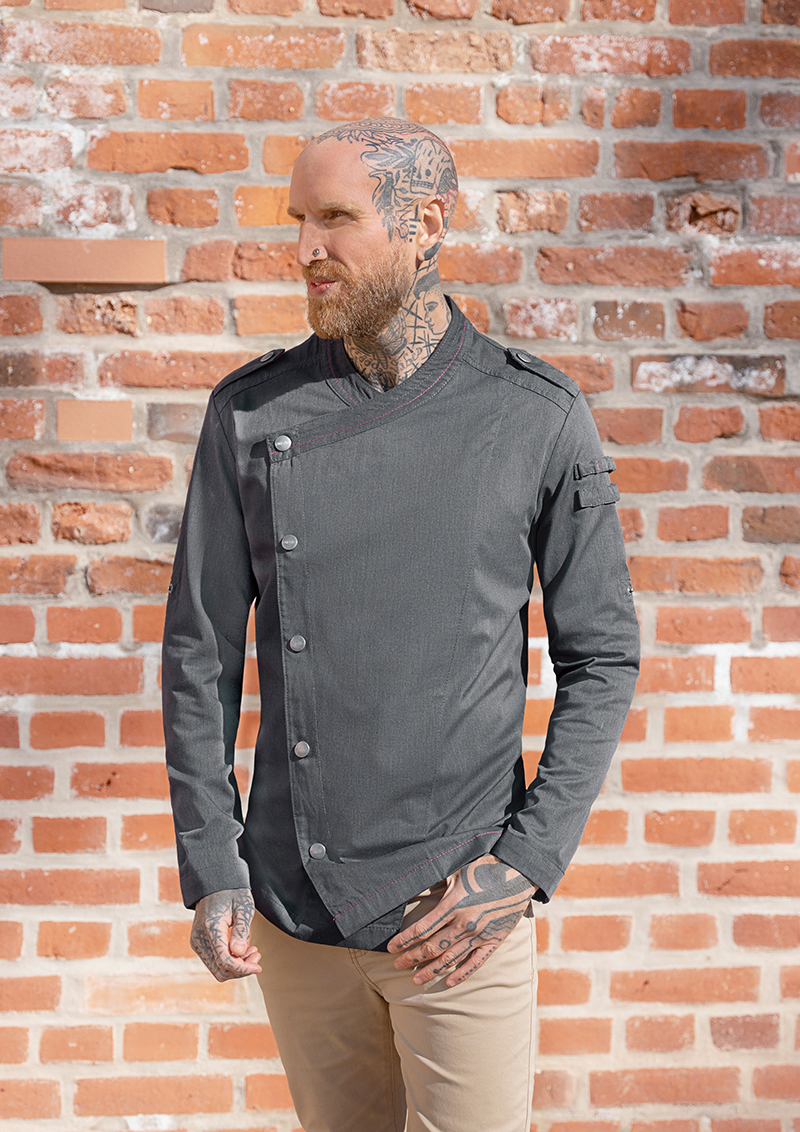 Long-Sleeve Men's Chef Jacket Denim-Style ROCK CHEF®-Stage2
