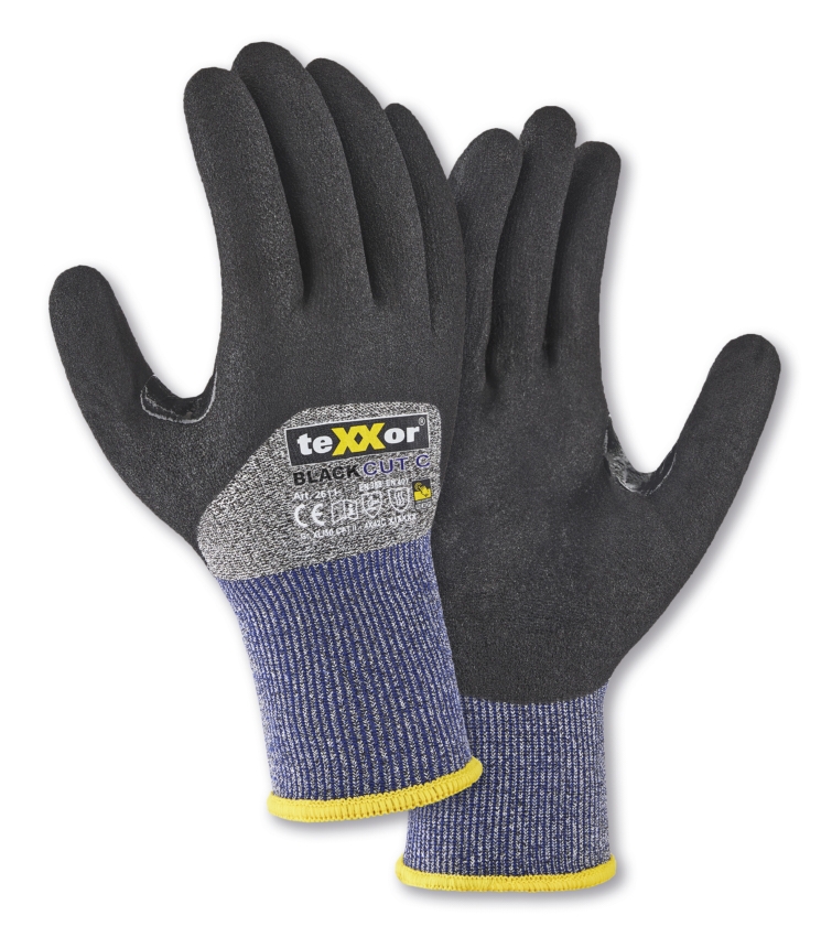 teXXor® Schnittschutz-Strickhs. BLACK CUT®C 3/4 besch. grau-meliert/blau/schwarz