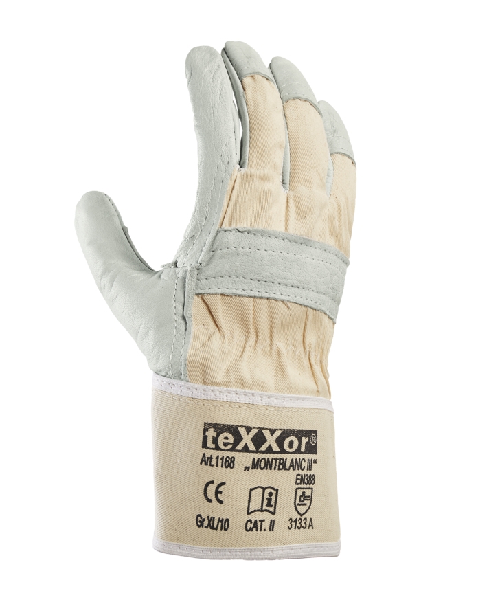 teXXor® Rindvollleder-Handschuhe MONTBLANC III Leder natur/Drell weiß