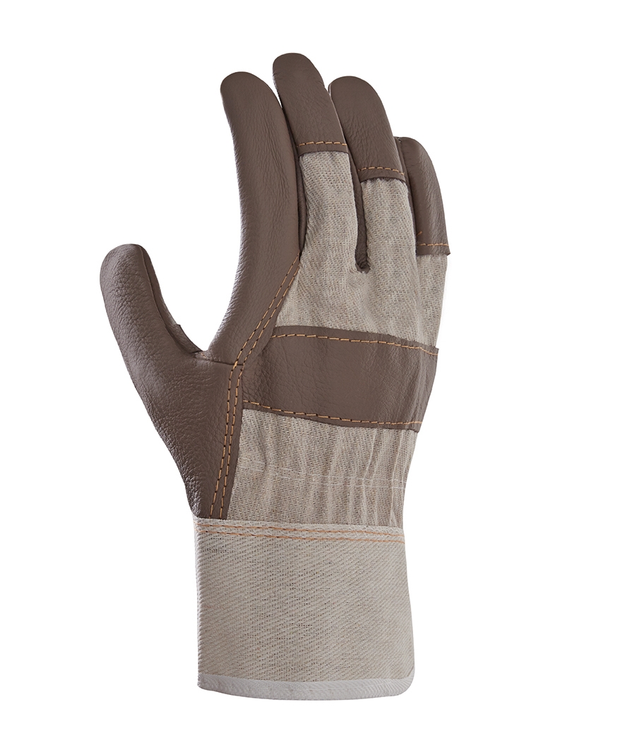 teXXor® Möbelleder-Handschuhe BRAUNE FARBEN Leder braun, Drell weiß