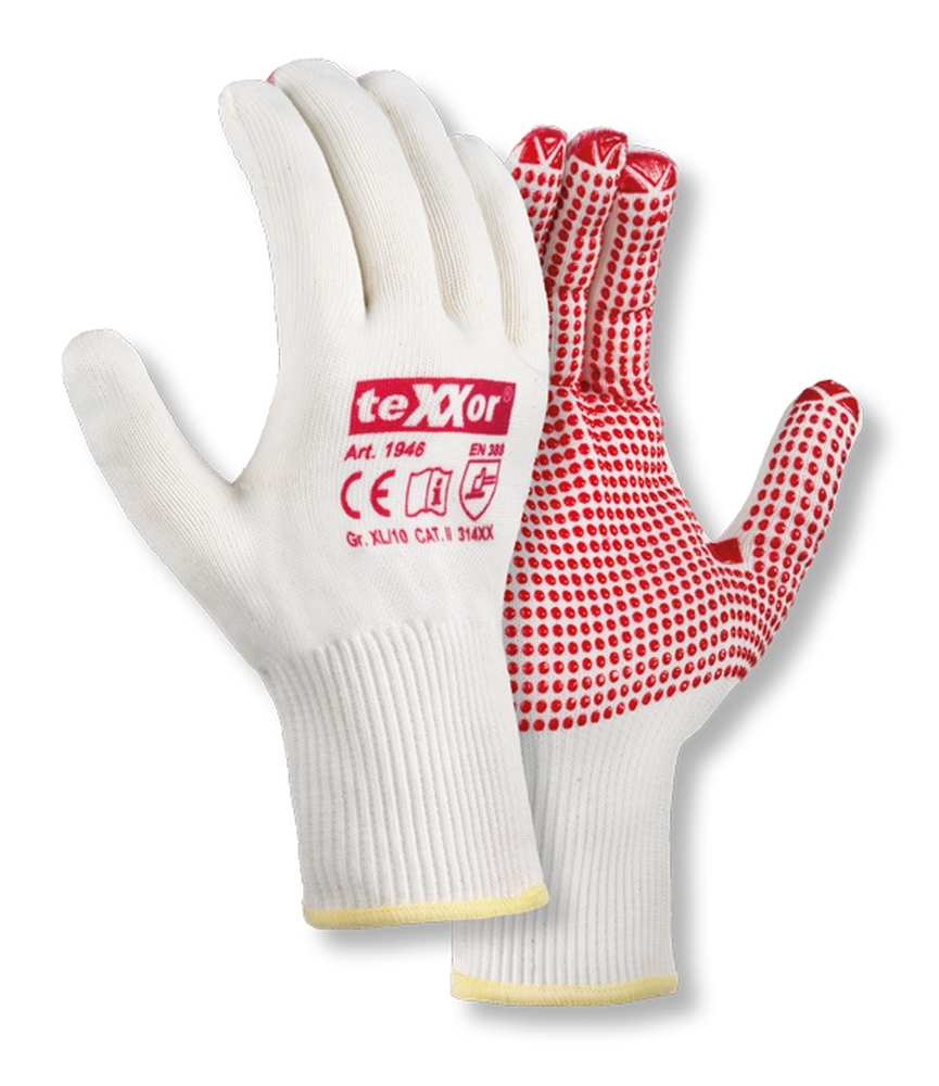 teXXor® Feinstrick-Handschuhe BAUMWOLLE/NYLON beige/rote Noppen
