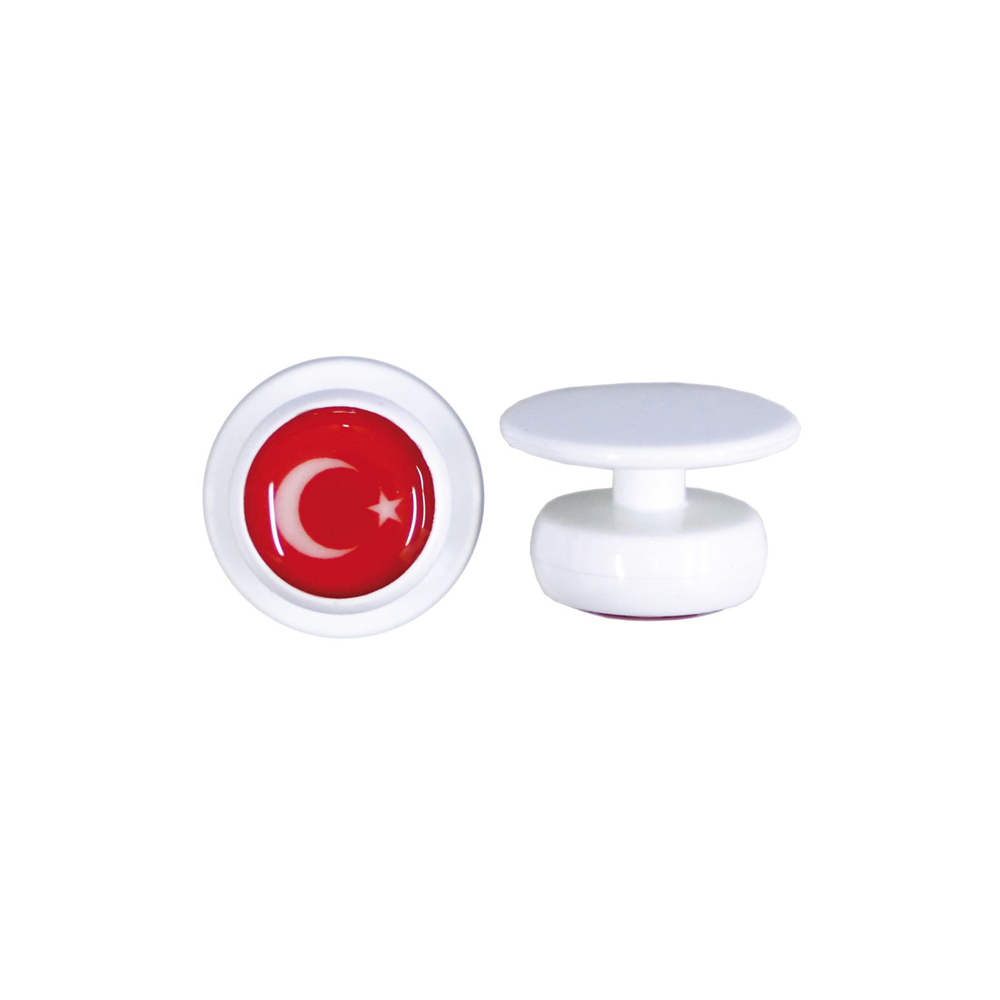 Kugelknöpfe, Motivknöpfe, flach, weiß mit Flagge Türkei (12 Stück)