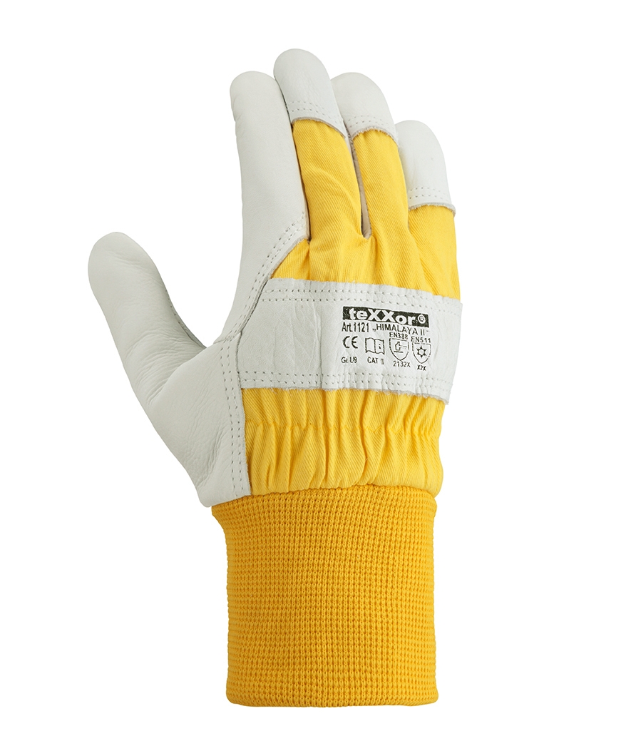 teXXor® Rindvollleder-Winterbauhandschuhe HIMALAYA II Leder natur/Drell gelb