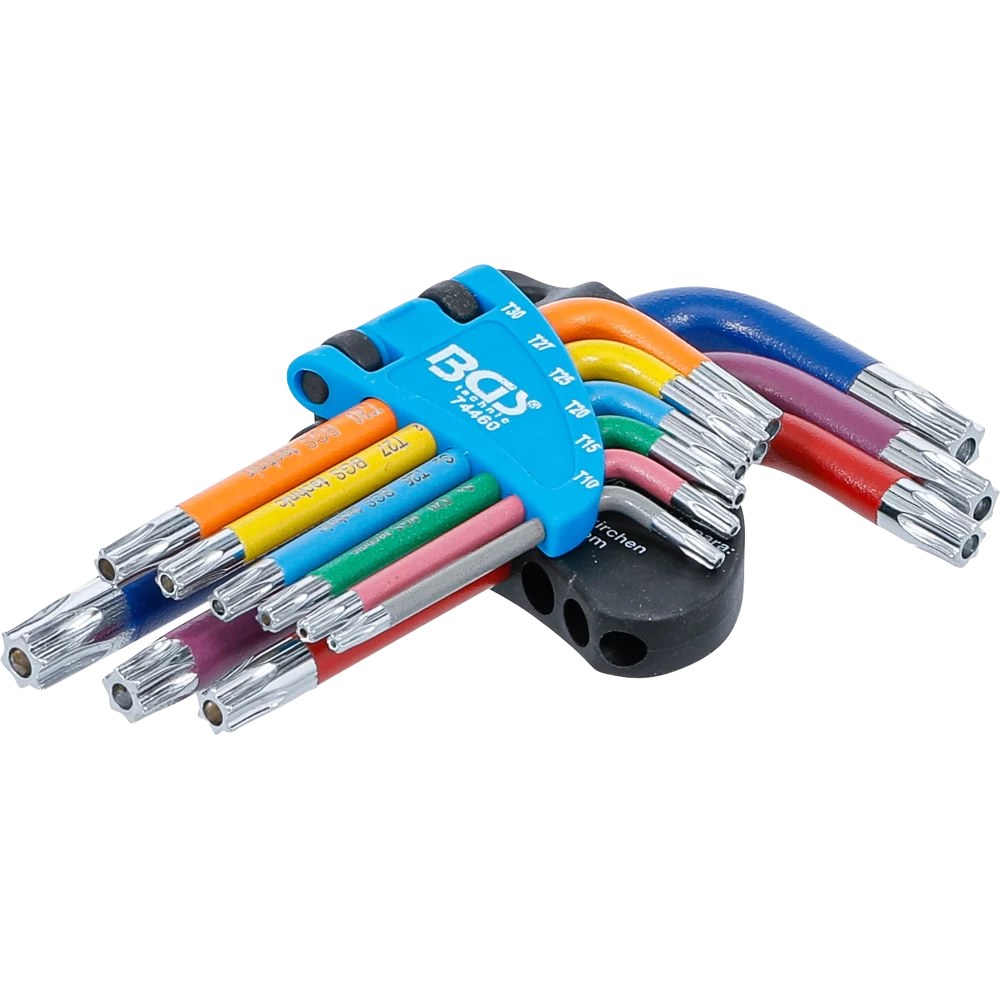Winkelschlüssel-Satz, Multicolour, kurz, T-Profil (für Torx) mit Bohrung T10 - T50, 9-tlg.