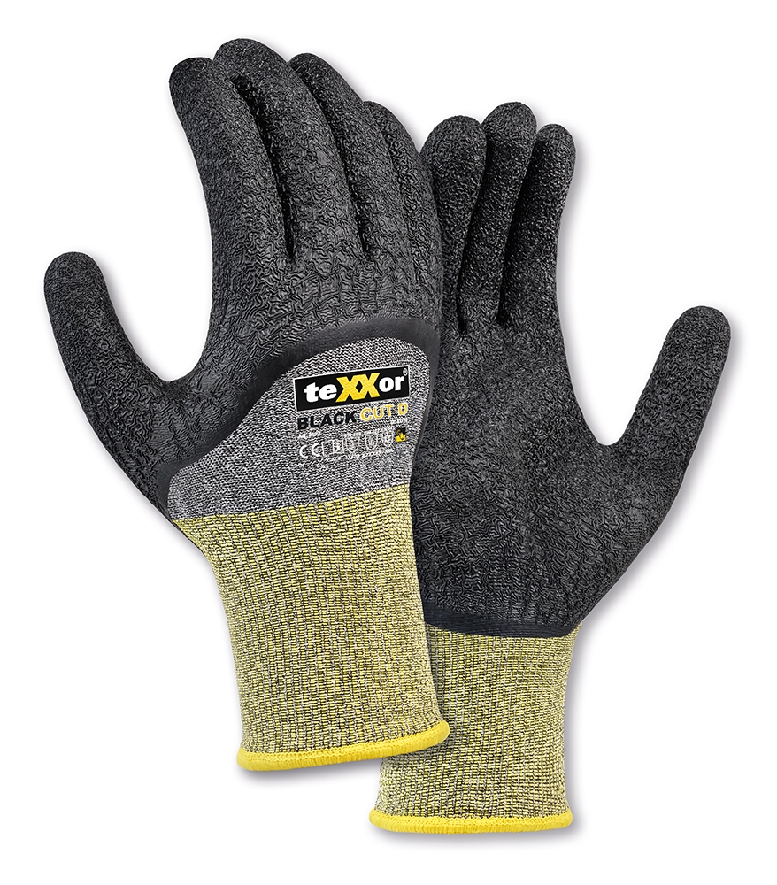 teXXor® Winterhandschuh BLACK CUT® D mit ¾ Latexbeschichtung grau-meliert/gelb/schwarz