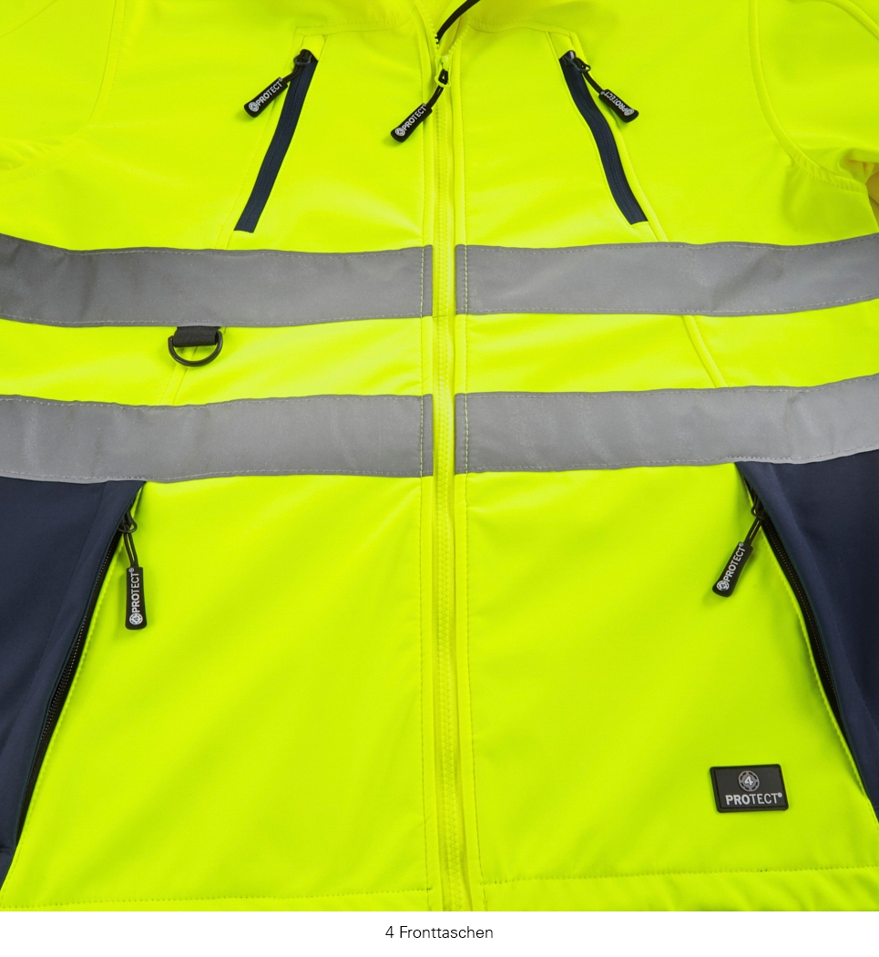 4PROTECT® Warnschutz-Softshelljacke PITTSBURGH leuchtgelb/navy