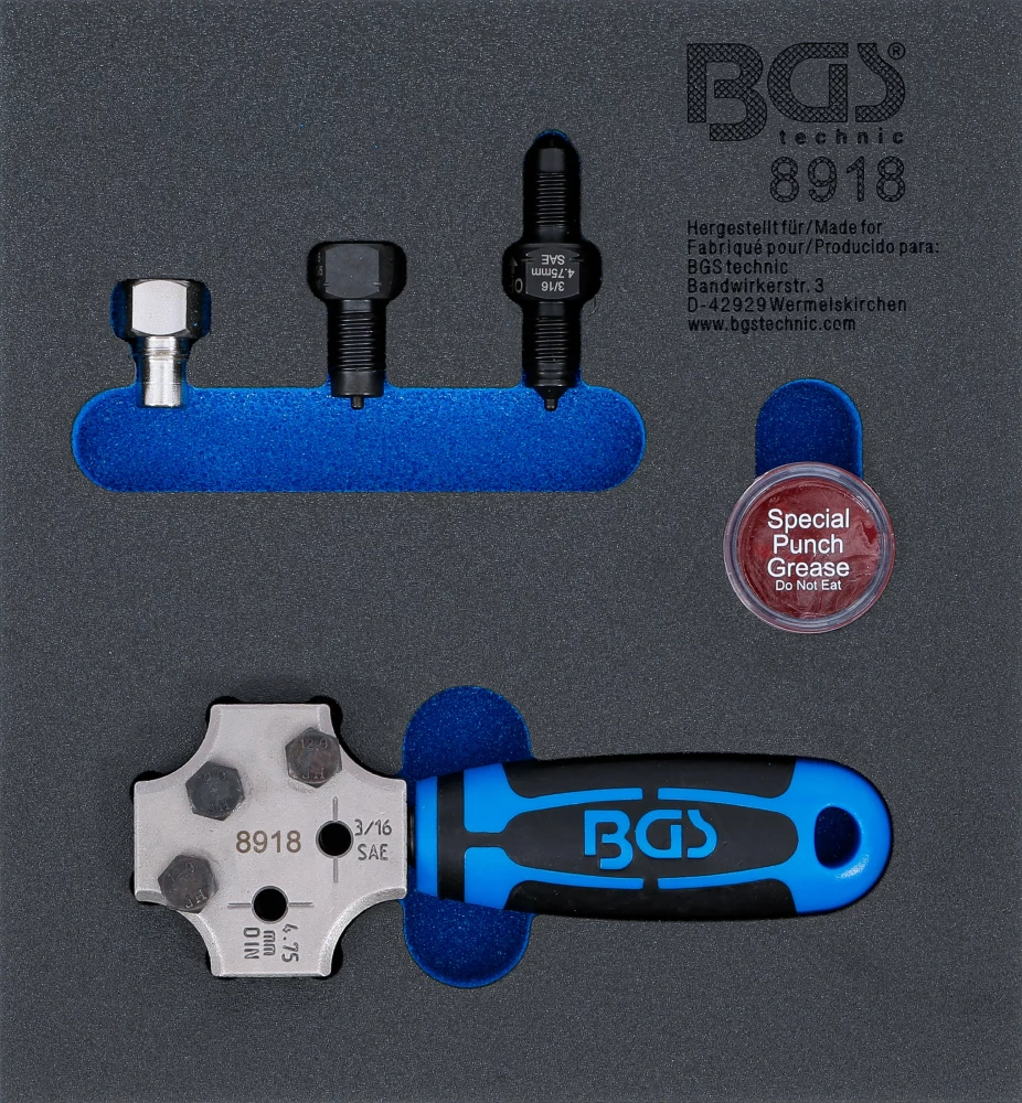 Werkstattwageneinlage 1/6: Bördelgerät, SAE und DIN 4,75 mm (3/16")