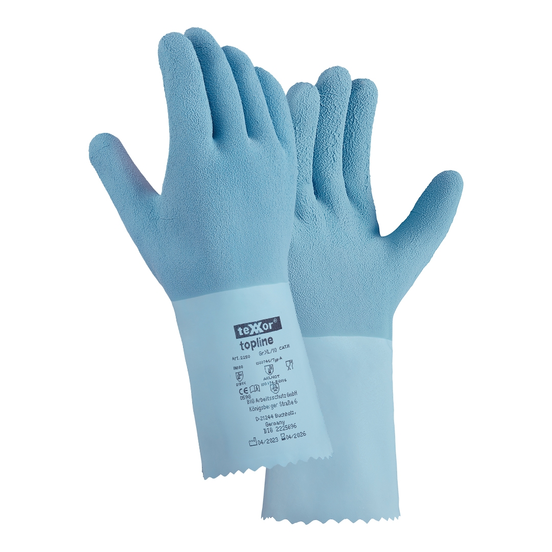 teXXor® Chemikalienschutz-Handschuhe NATURLATEX GERAUT hellblau