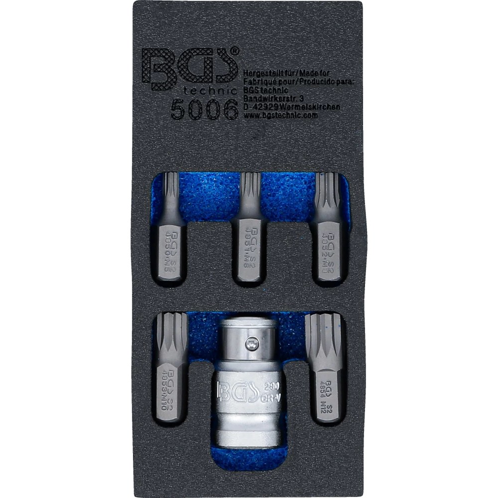 Schraubendreher-Bit-Satz, Antrieb Außensechskant 10 mm (3/8"), Innenvielzahn (für XZN), 6-tlg.