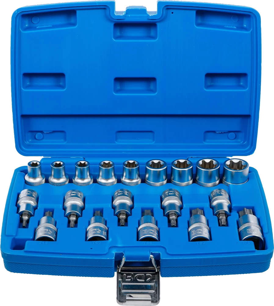 Bit-Einsatz-/Steckschlüssel-Einsatz-Satz, Antrieb Innenvierkant 12,5 mm (1/2"), E-Profil / T-Profil (für Torx), 19-tlg.