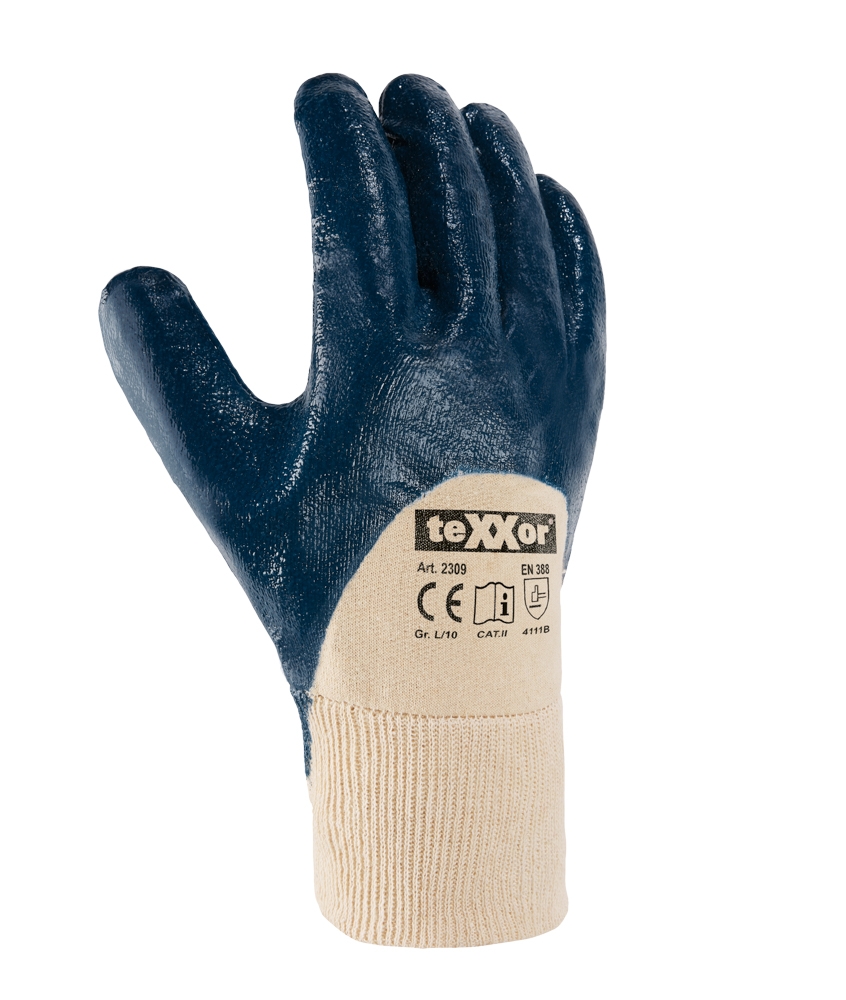 teXXor® Nitril-Handschuhe STRICKBUND beige/blau