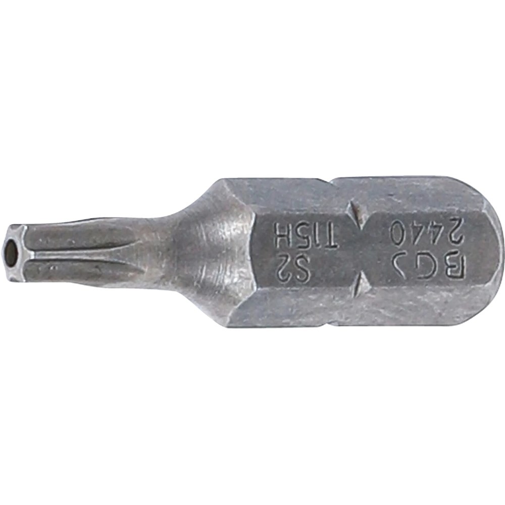 Bit, Länge 25 mm, Antrieb Außensechskant 6,3 mm (1/4"), T-Profil (für Torx) mit Bohrung T15