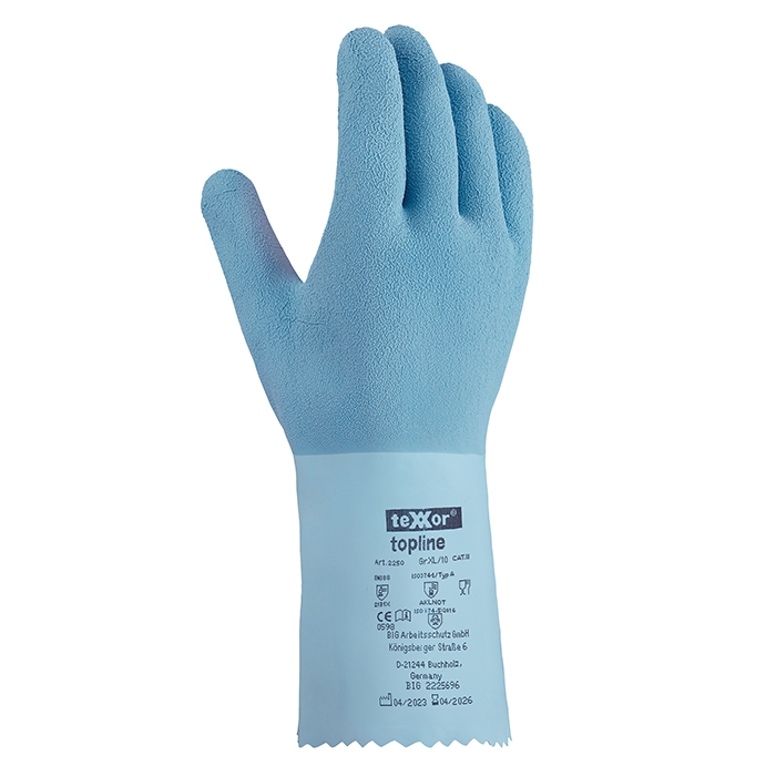 teXXor® Chemikalienschutz-Handschuhe NATURLATEX GERAUT hellblau