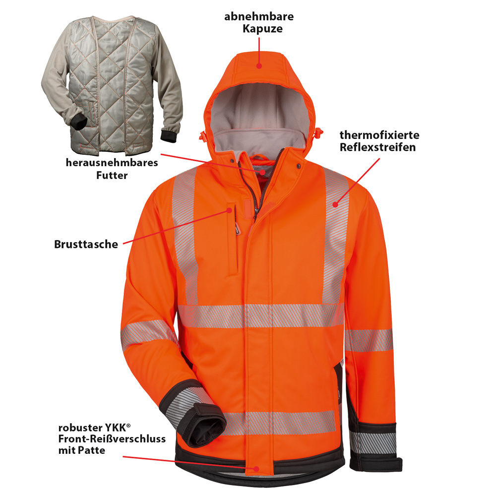 Wattierte Warnschutz-Softshelljacke Lukas