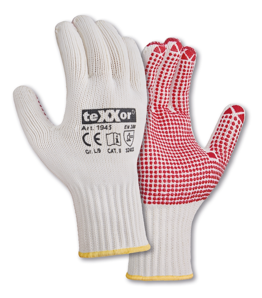 teXXor® Grobstrick-Handschuhe BAUMWOLLE/NYLON beige/rote Noppen