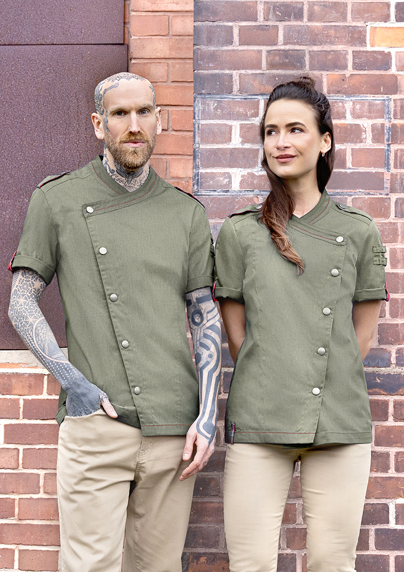 Short-Sleeve Ladies' Chef Jacket Denim-Style ROCK CHEF®-Stage2