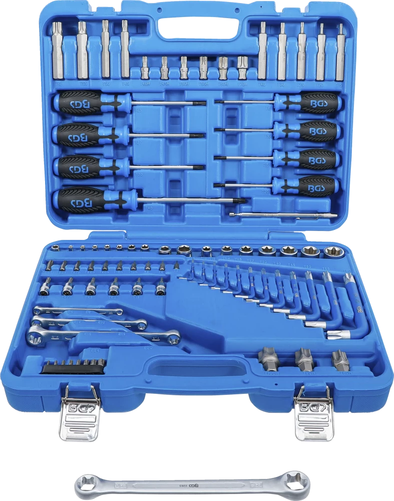 Werkzeugsortiment, 6,3 mm (1/4") + 12,5 mm (1/2"), E-Profil / T-Profil (für Torx), 84-tlg.