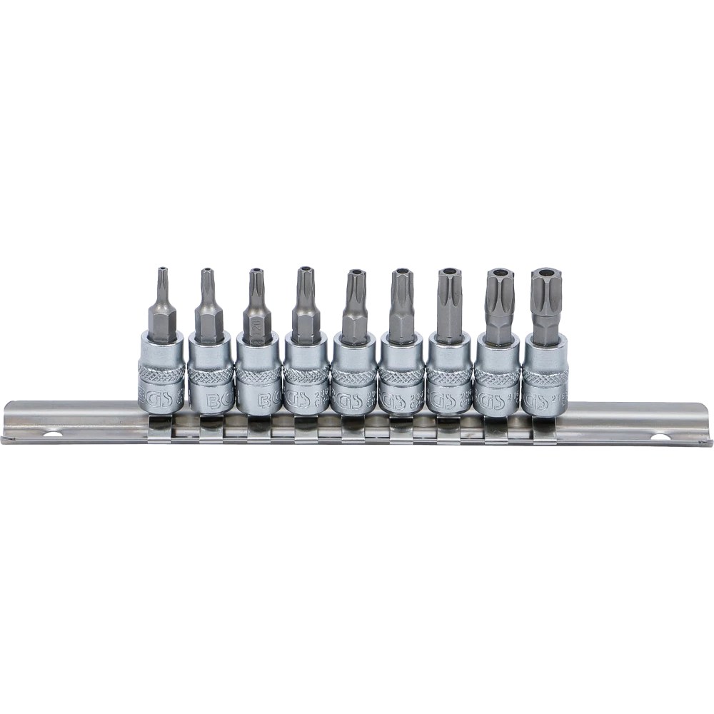 Bit-Einsatz-Satz, Antrieb Innenvierkant 6,3 mm (1/4"), T-Profil (für Torx) mit Bohrung T10 - T50, 9-tlg.