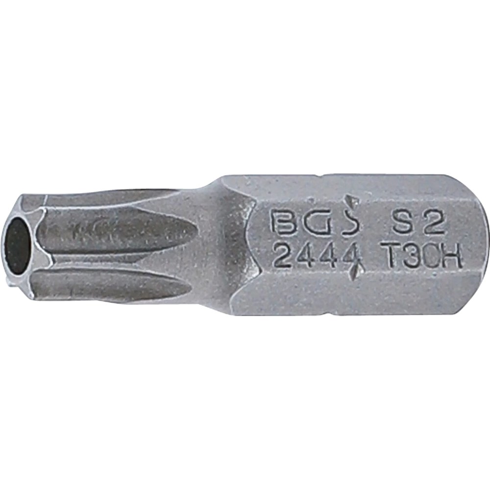 Bit, Länge 25 mm, Antrieb Außensechskant 6,3 mm (1/4"), T-Profil (für Torx) mit Bohrung T30