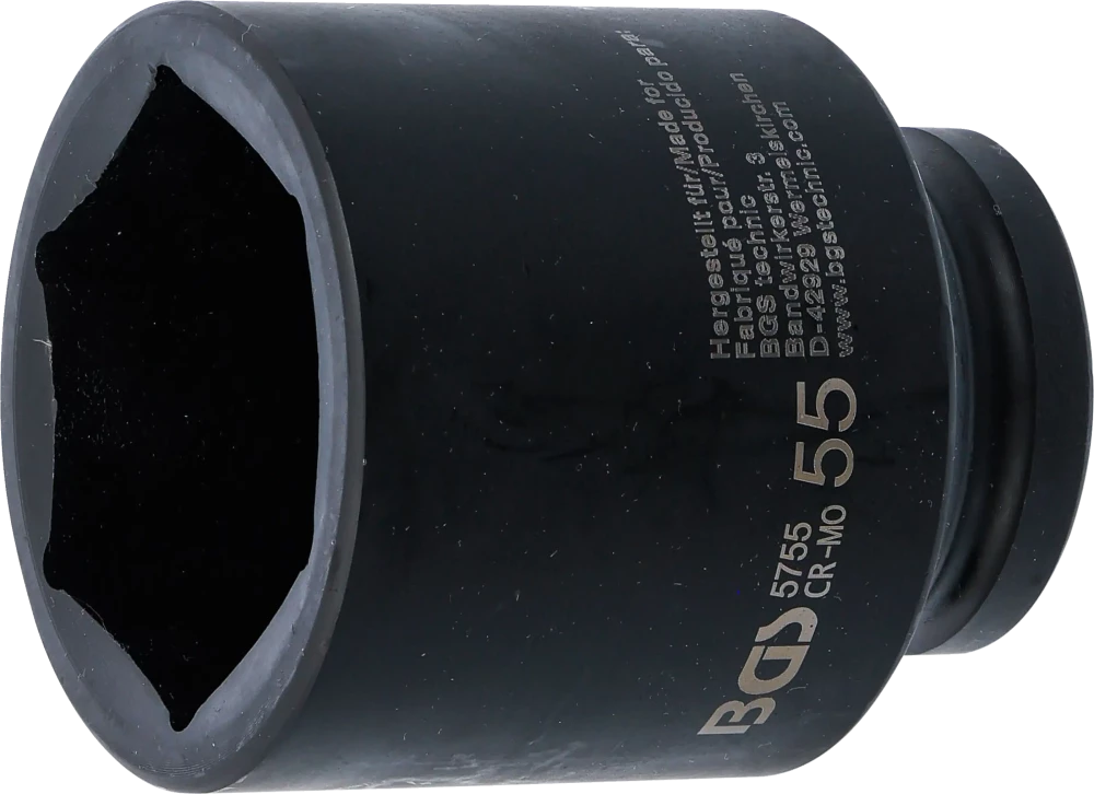 Kraft-Steckschlüssel-Einsatz Sechskant, tief, Antrieb Innenvierkant 20 mm (3/4"), SW 55 mm