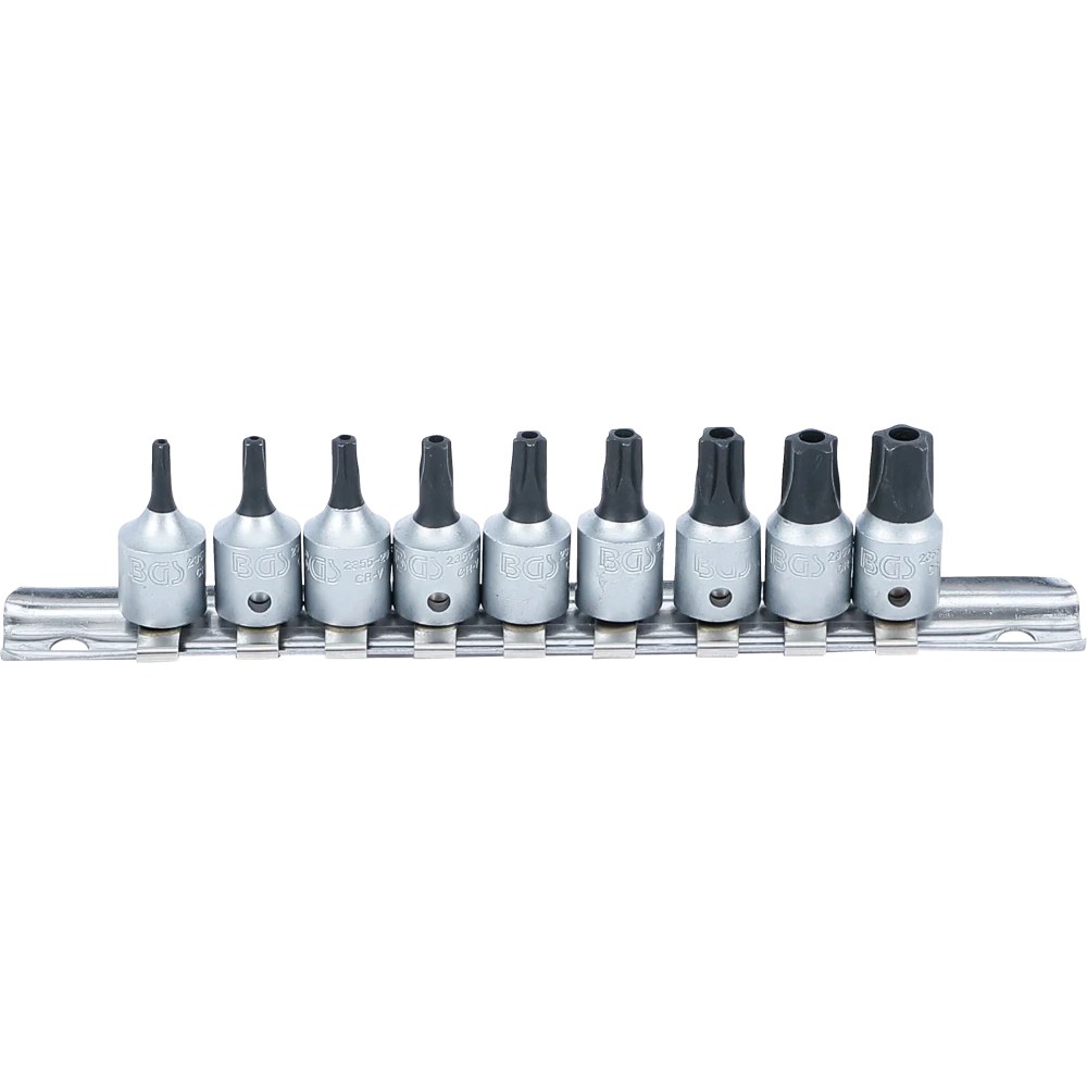 Bit-Einsatz-Satz, Antrieb Innenvierkant 6,3 mm (1/4"), TS-Profil (für Torx Plus) mit Bohrung TS10 - TS50, 9-tlg.