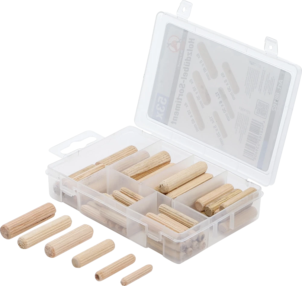 Holzdübel-Sortiment, Ø 5 - 10 mm, 53-tlg.
