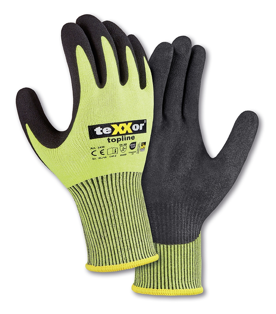 teXXor® Schnittschutz-Strickhandschuhe BESANDETE NITRILBESCHICHTUNG gelb/schwarz
