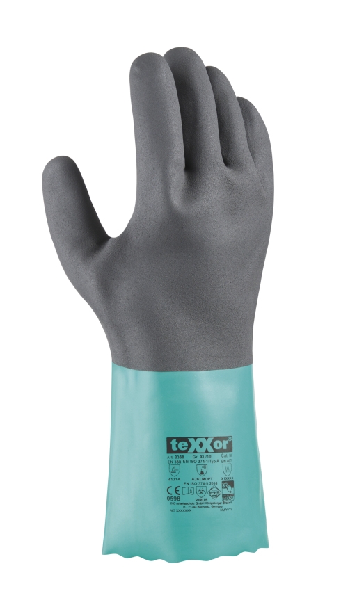 teXXor® CHEMTOUCH Chemikalienschutz-Handschuh NITRIL blaugrün/grau