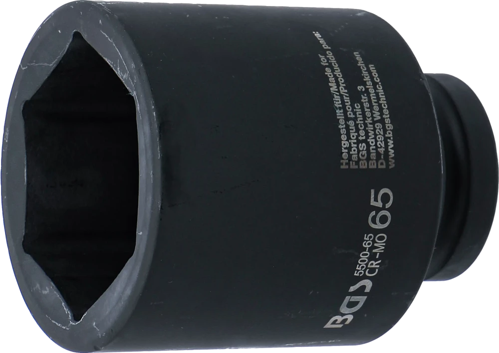 Kraft-Steckschlüssel-Einsatz Sechskant, tief, Antrieb Innenvierkant 25 mm (1"), SW 65 mm