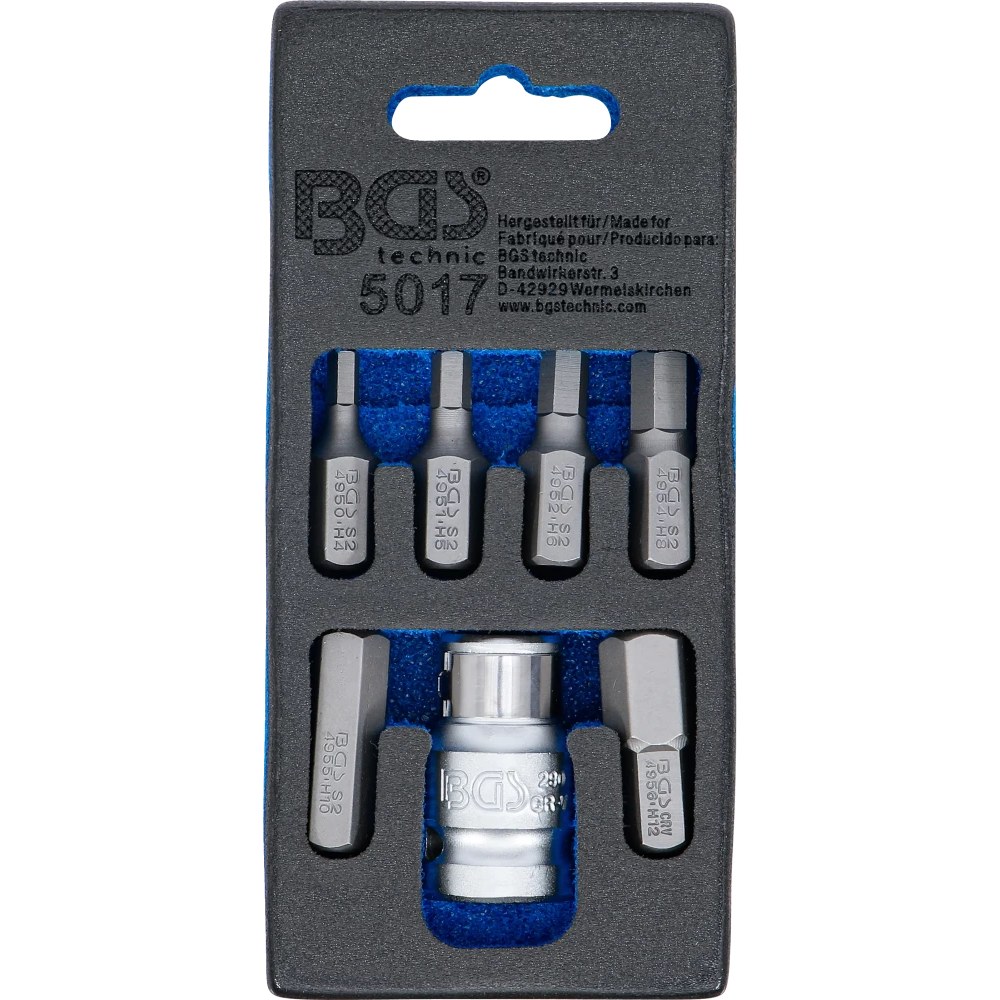 Schraubendreher-Bit-Satz, Antrieb Außensechskant 10 mm (3/8"), Innensechskant, 7-tlg.