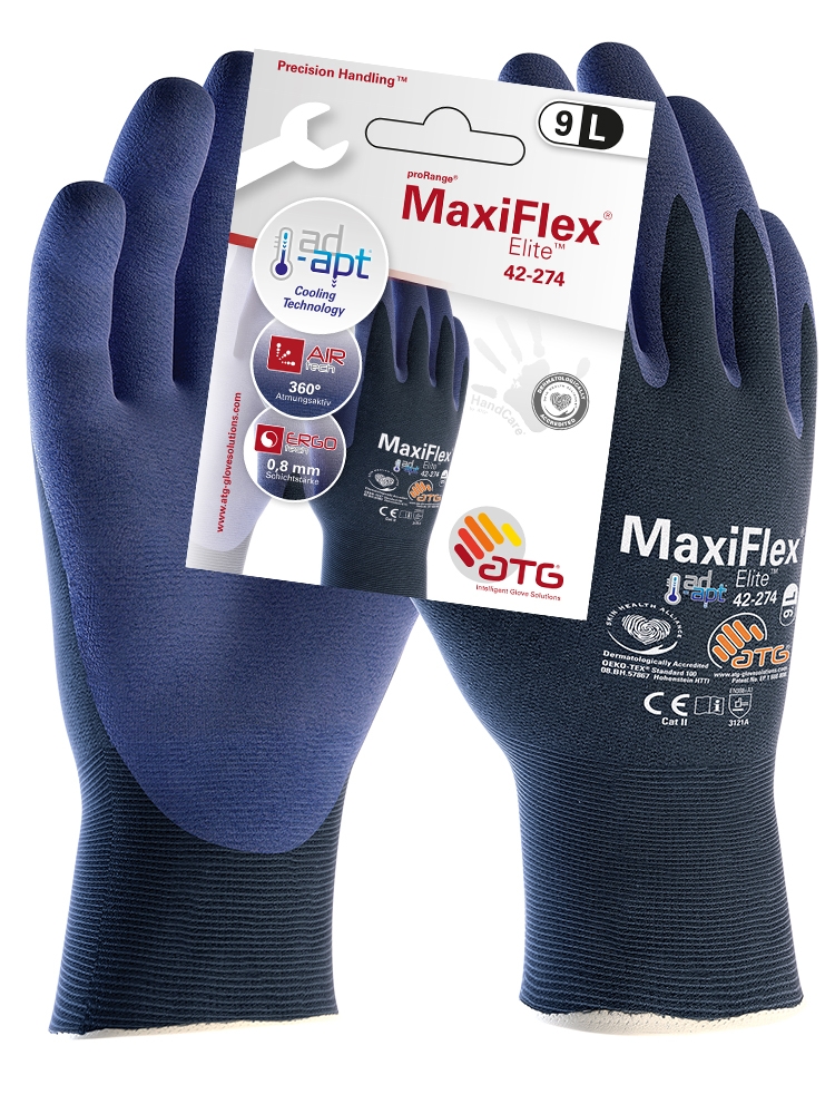 MaxiFlex® Elite™AD-APT® Nylon-Strickhandschuhe (42-274 HCT), SB-Verpackung blau/blau