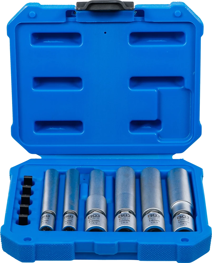 Glüh- und Zündkerzen-Gelenk-Einsatz-Satz, Antrieb Innenvierkant 6,3 mm (1/4") / 10 mm (3/8"), SW 8 - 9 - 10 - 12 - 14 - 16 mm, 11-tlg.