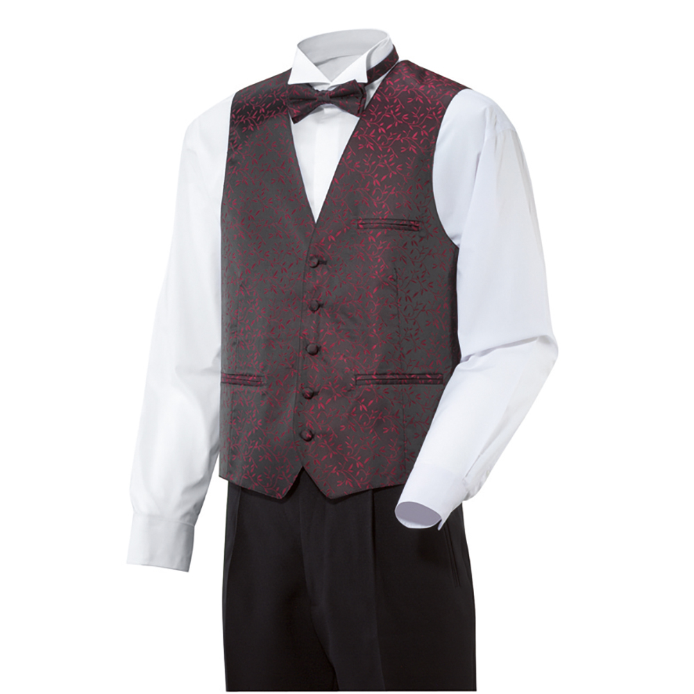 Herren Weste, Stoffrücken, 5-Knopf, bordeaux floral