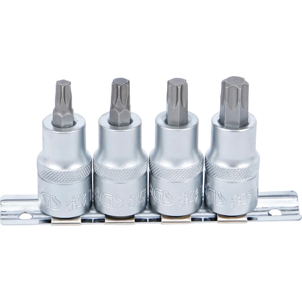 Bit-Einsatz-Satz, Antrieb Innenvierkant 12,5 mm (1/2"), T-Profil (für Torx) T40 - T55, 4-tlg.