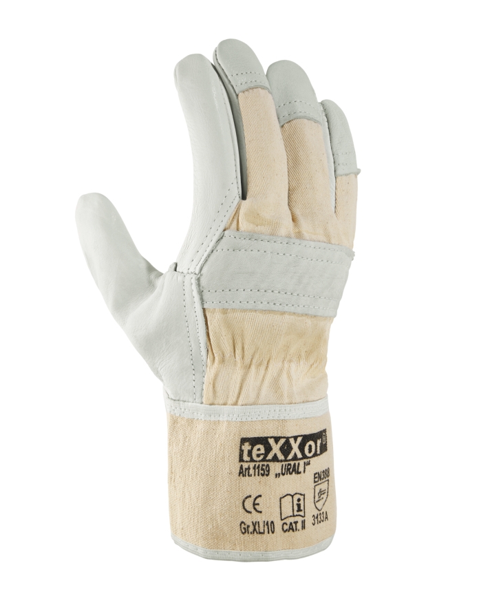 teXXor® Rindvollleder-Handschuhe URAL I Leder natur/Drell weiß