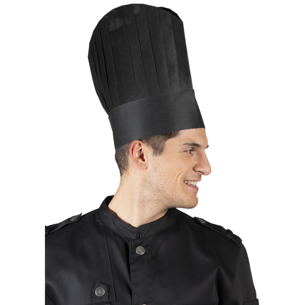 Einweg Papier-Kochmütze H 30 cm, schwarz, 10er Pack