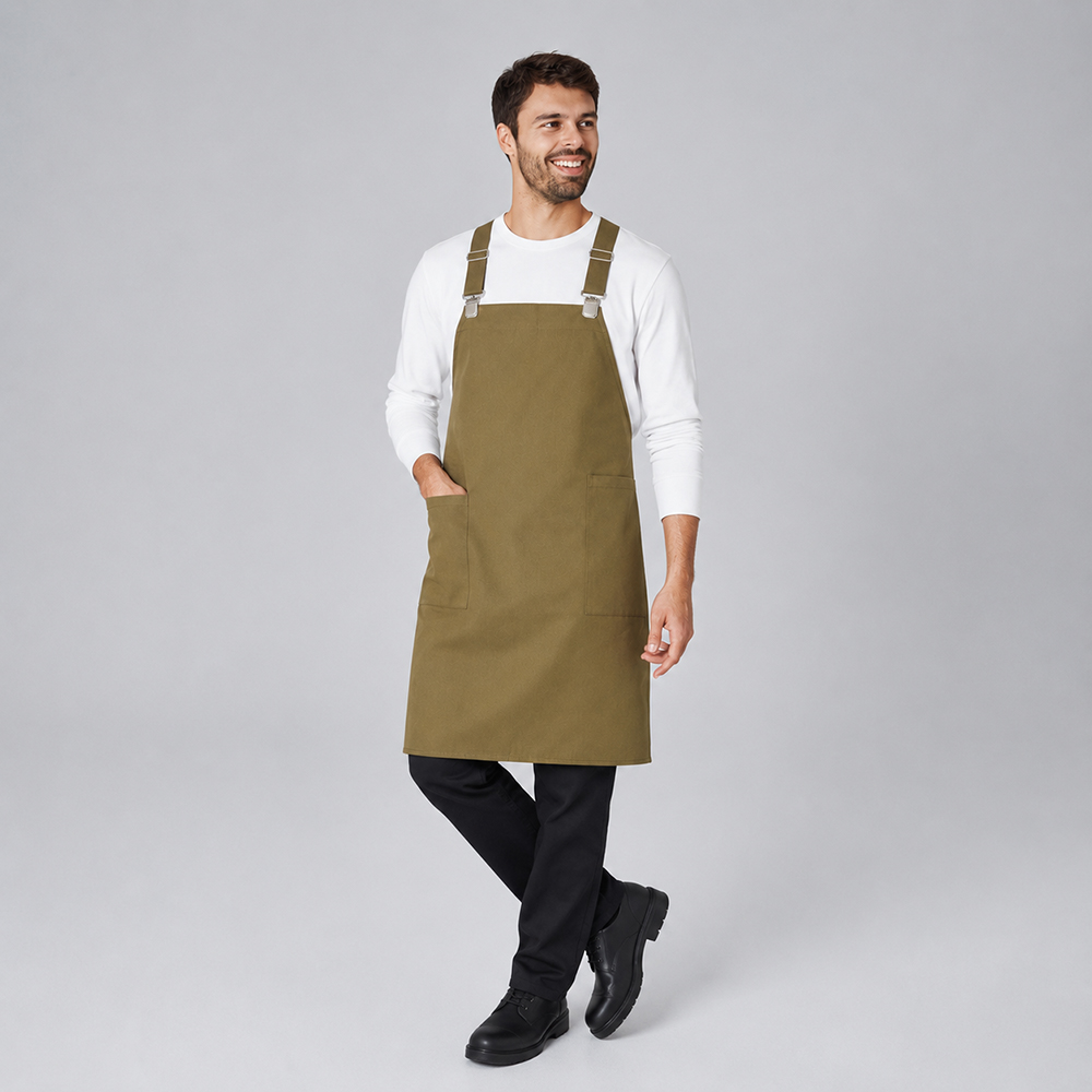 Latzschürze Casual Style mit X-Kreuzung, olive B 88 x L 80 cm