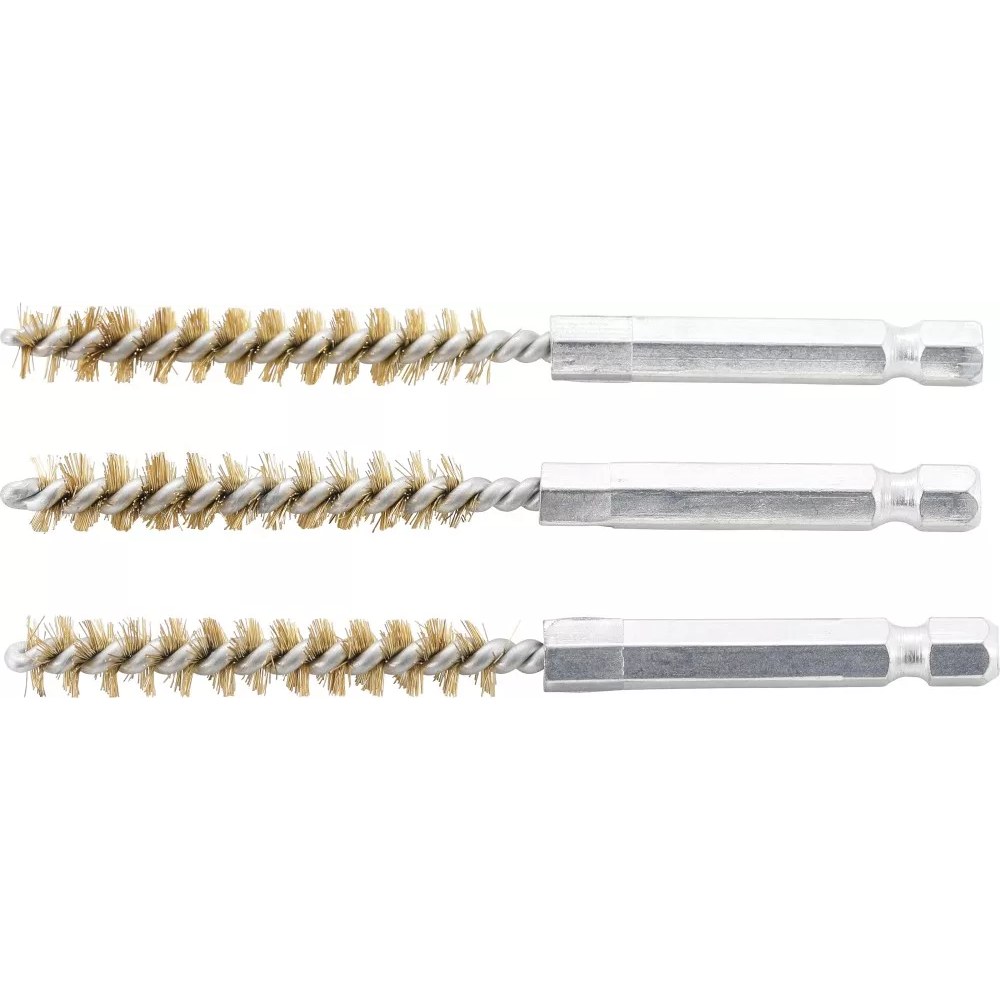 Messingbürste, 8 mm, Antrieb Außensechskant 6,3 mm (1/4"), 3-tlg.