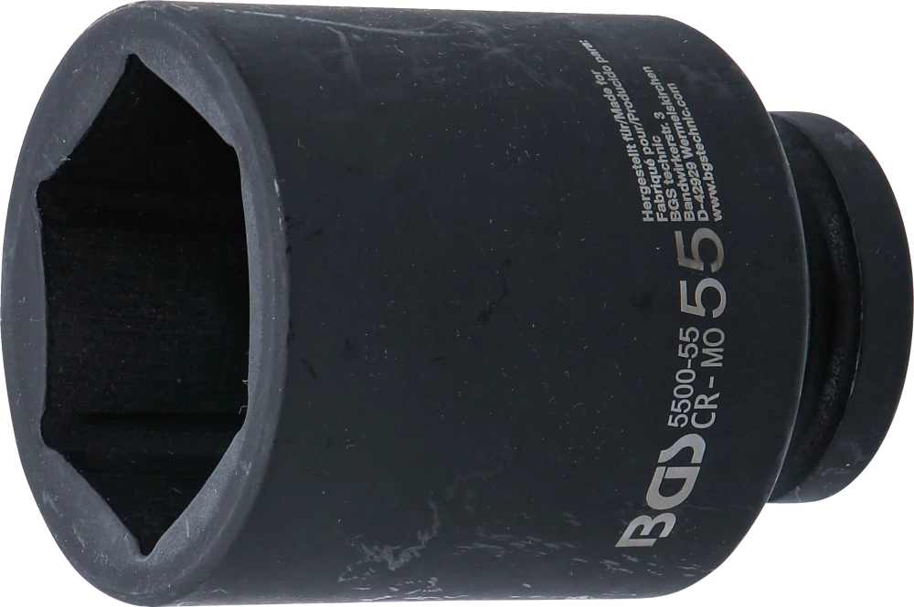 Kraft-Steckschlüssel-Einsatz Sechskant, tief, Antrieb Innenvierkant 25 mm (1"), SW 55 mm