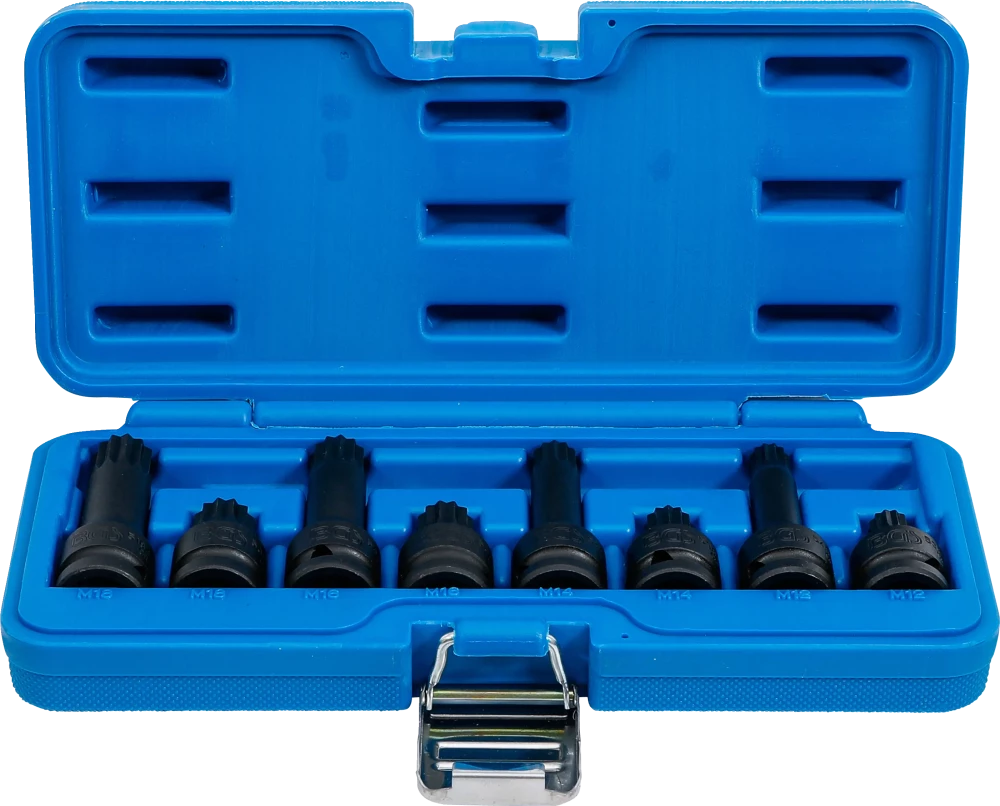 Kraft-Bit-Einsatz-Satz, Antrieb Innenvierkant 12,5 mm (1/2"), Innenvielzahn (für XZN) M12 - M18, 8-tlg.